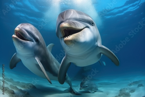 dolphins in the sea, created with Generative AI technology © Artem
