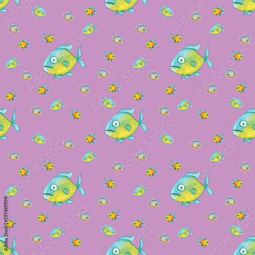 seamless pattern. Set with fish. Sea and river fish. Square image. © Maksym Om