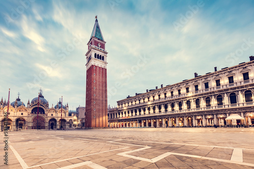 Saint Mark square with basilica and Campanile tower in Venice, Italy