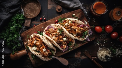Greek chicken gyros, flatbread generative ai