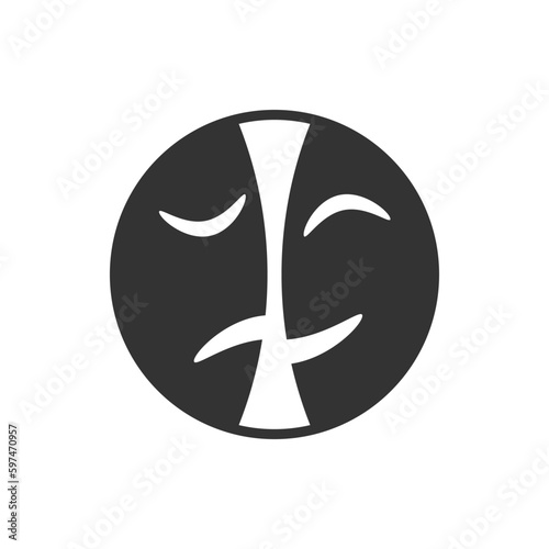 Theatrical masks graphic icon. Theater logo isolated on white background. Symbol of theater. Vector illustration