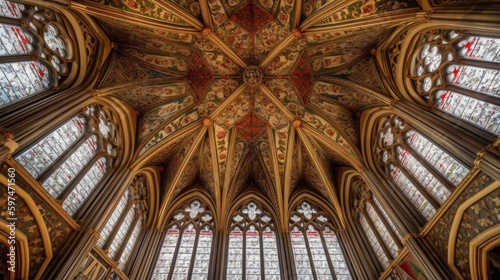 Elaborate designs on a cathedral ceiling. AI generated