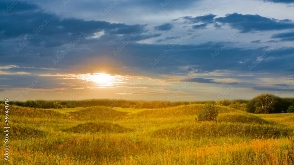 wide summer prairie wit hills at the dramatic sunset time lapse scene wide summer prairie wit hills at the dramatic sunset time lapse scene