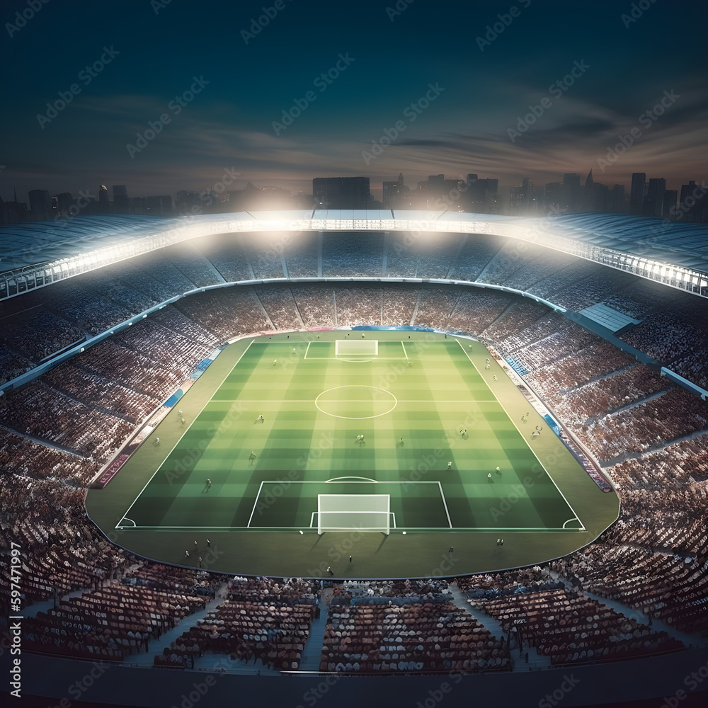 stadium lights in the night. soccer stadium photorealistic with