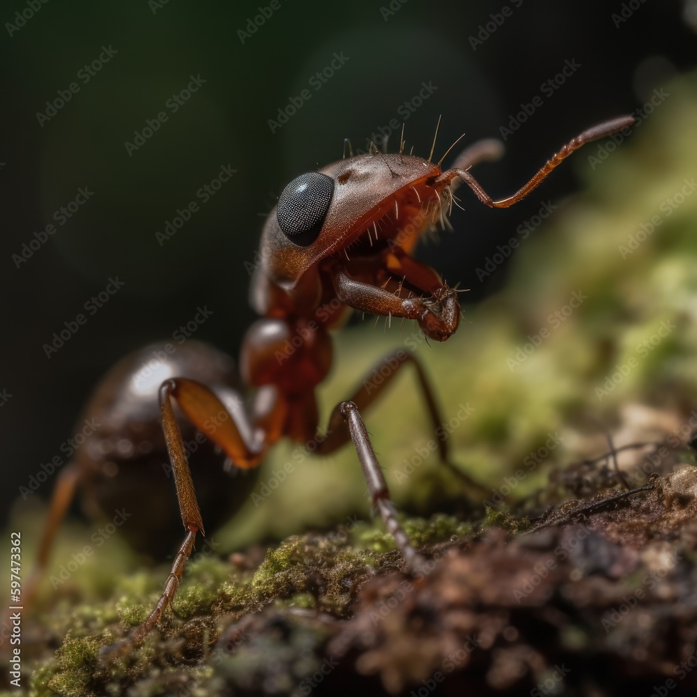 Macro Antics: A Close-Up of an Ant Yawning in Nature, generative ai