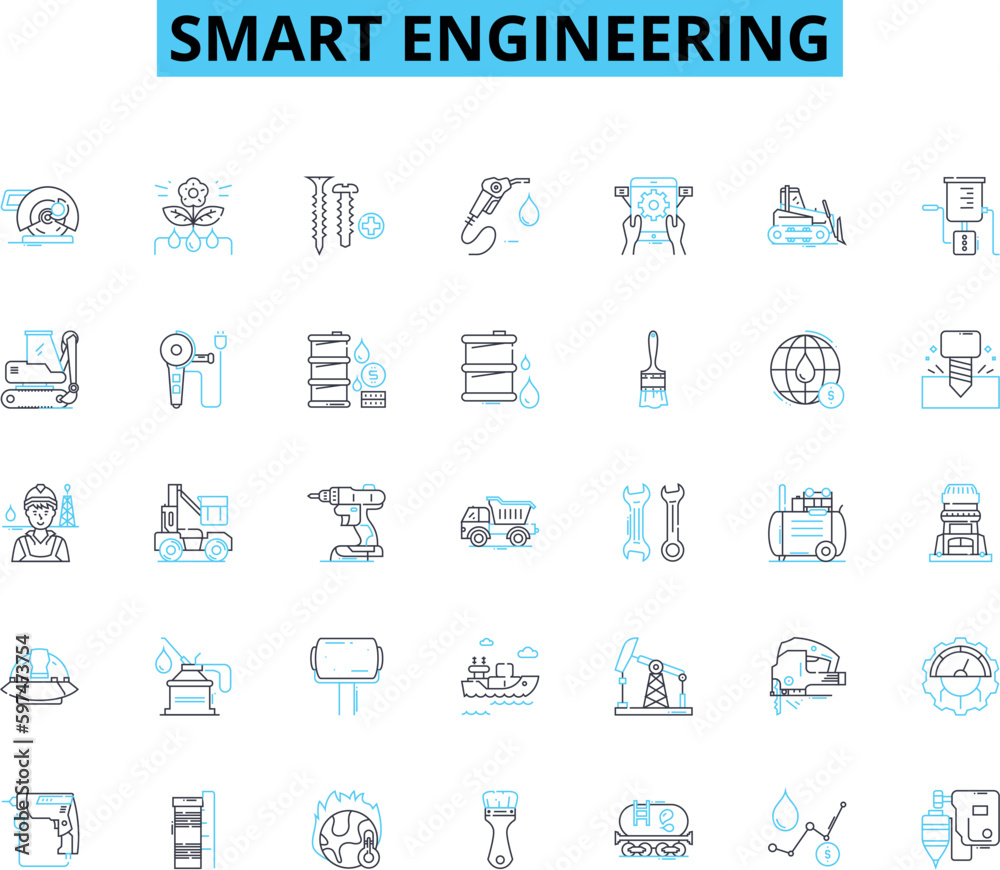 Smart engineering linear icons set. Optimization, Innovation, Automation, Precision, Sustainability, Integration, Efficiency line vector and concept signs. Robotics,Streamlining,Intelligence outline