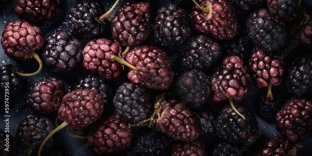 AI Generative. AI Generated. Macro shot photo of close up berry blackberries. Graphic design background. Graphic Art