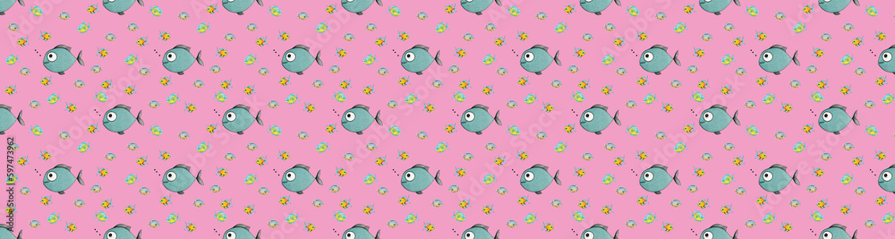 pattern. Set with fish. Sea and river fish. Horizontal image. Banner for insertion into site. pattern. Set with fish. Sea and river fish. Horizontal image. Banner for insertion into site.