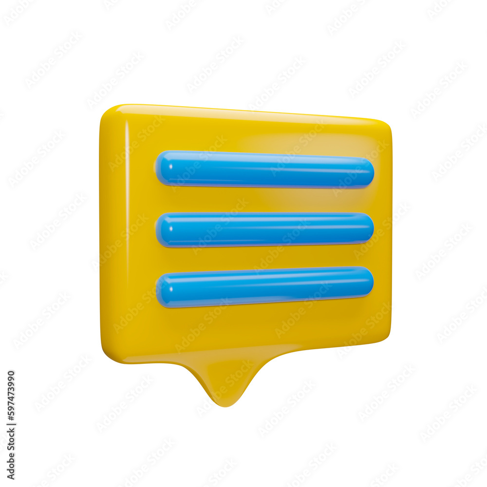 3d yellow message icon. Speech bubble image 3d yellow message icon. Speech bubble image
