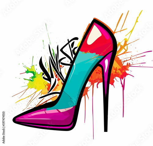 Graffiti stiletto shoe vector art vibrant colors