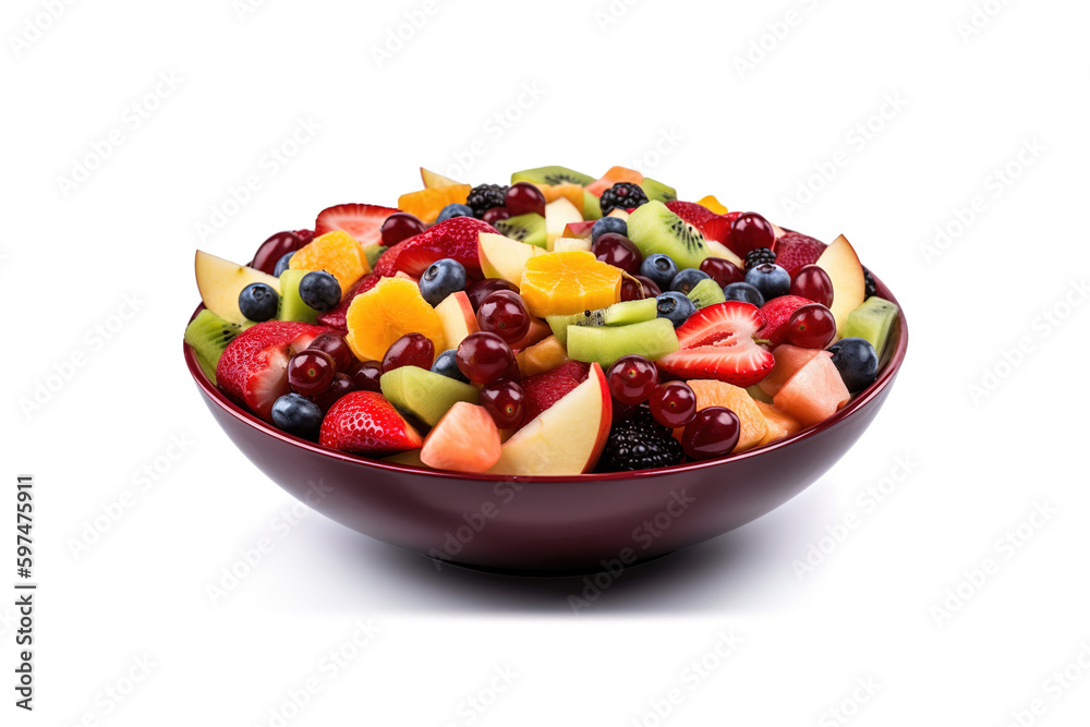 Fruit berry salad on a plate isolated on a white background. Created with Generative AI Technology Fruit berry salad on a plate isolated on a white background. Created with Generative AI Technology