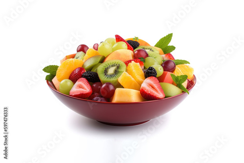 Fruit berry salad on a plate isolated on a white background. Created with Generative AI Technology