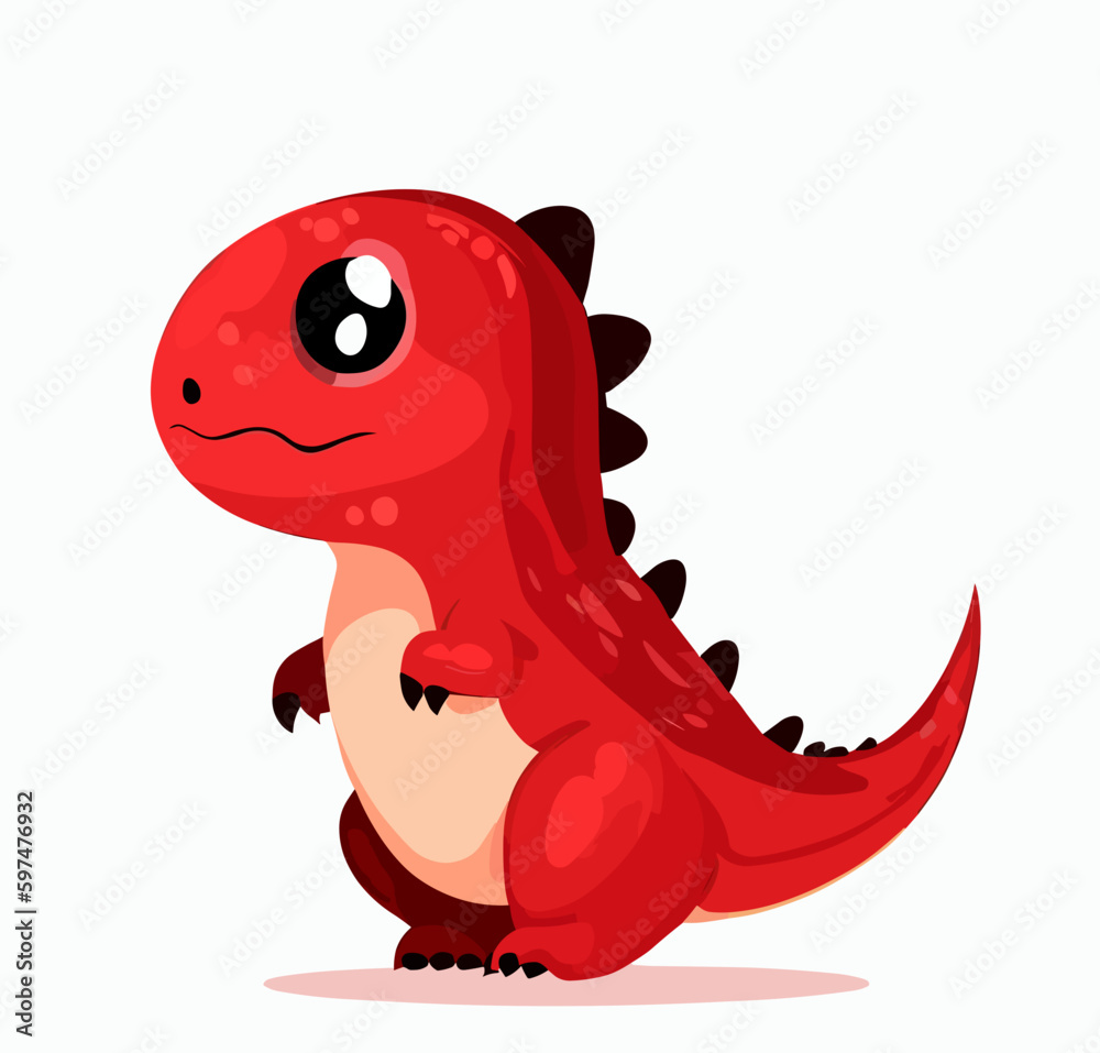 Fototapeta premium Happy little cute red dinosaur t-rex vector art