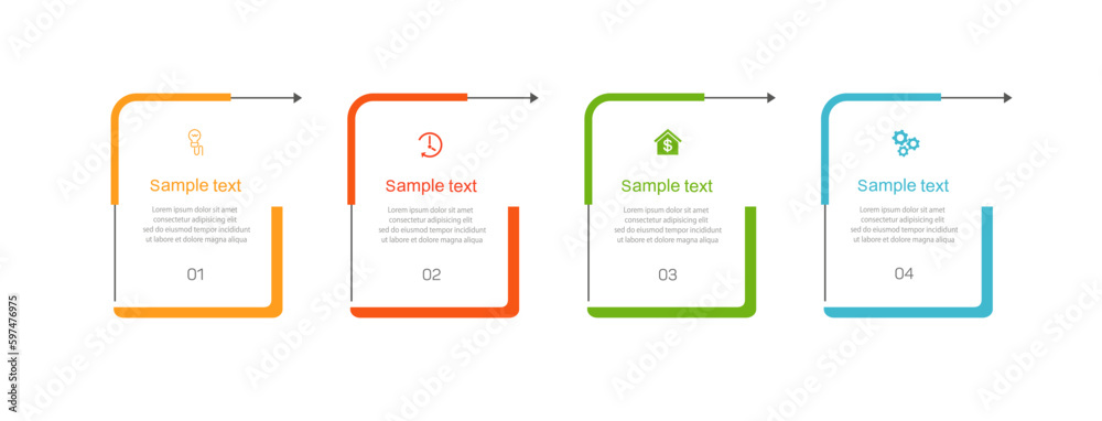 Infographic template with 4 options, workflow, process chart. Can be used for workflow layout, diagram, annual report, web design, steps or processes 