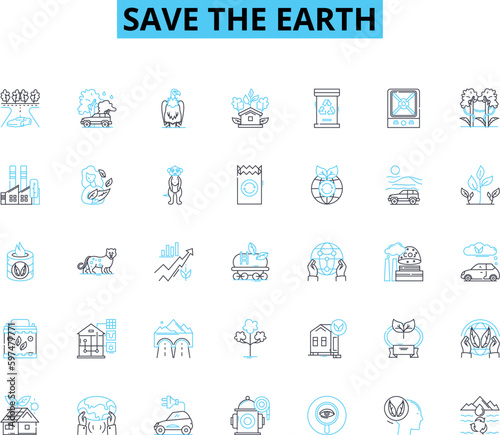 Save the earth linear icons set. Sustainability, Conservation, Recycling, Green, Protect, Environment, Reduce line vector and concept signs. Carbon,Footprint,Natural outline illustrations