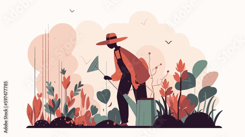 The gardener is working hard in the countryside