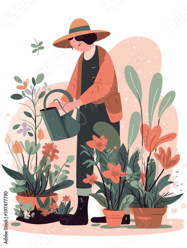 The gardener is working hard in the countryside