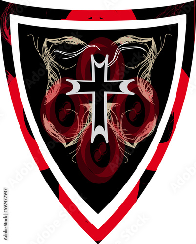 Knights Templar cross, snakes. Coat of arms, emblem, shield, tattoo design