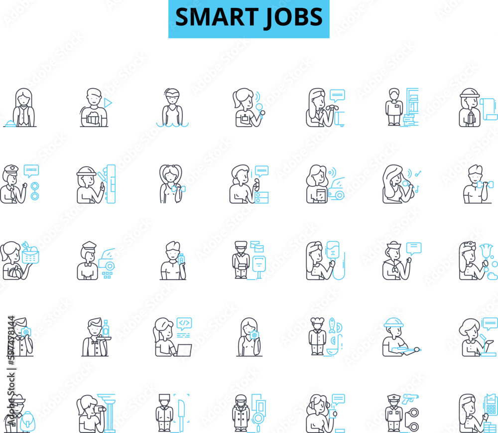 Smart jobs linear icons set. Innovation, Flexibility, Efficiency, Automation, Telecommuting, Empowerment, Digitization line vector and concept signs. Intelligence,Optimization,Workforce outline Smart jobs linear icons set. Innovation, Flexibility, Efficiency, Automation, Telecommuting, Empowerment, Digitization line vector and concept signs. Intelligence,Optimization,Workforce outline