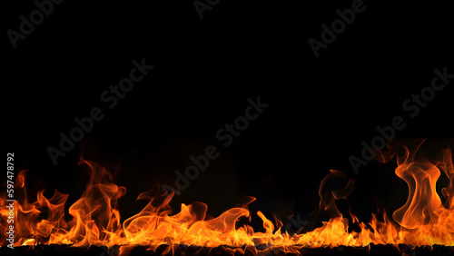 Fiery Flames on Isolated Black Background. created with Generative AI