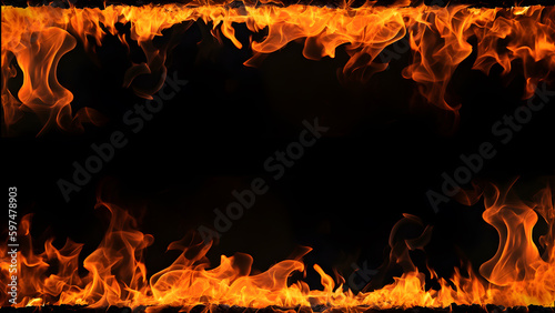 Fiery Flames on Isolated Black Background. created with Generative AI