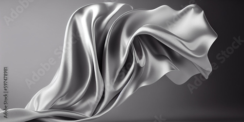 3D background. Silver silk cloth in motion. Luxury  product  cosmetic presentation mockup. 