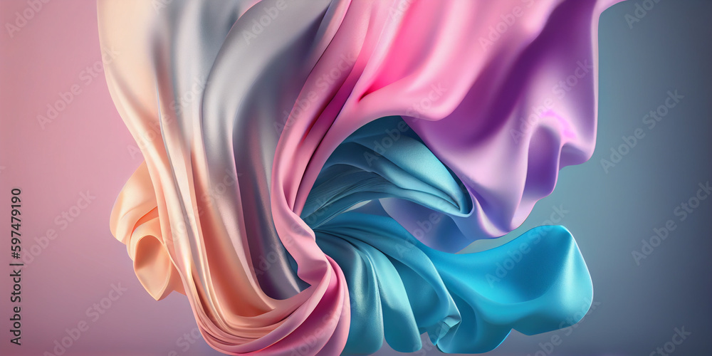 3D background. Pastel  silk cloth in motion. Luxury  product, cosmetic presentation mockup. 