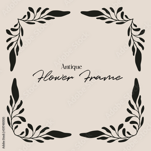 Antique flower and leaf frame decoration. Laurel leaves and art deco and art nouveau style border and wreath design element.