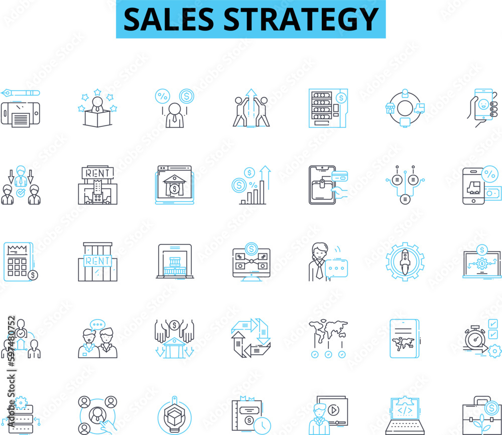 Sales strategy linear icons set. Conversion, Prospecting, Pipeline, Decision-making, forecasting, Negotiation, Upselling line vector and concept signs. Closing,Retention,Engagement outline