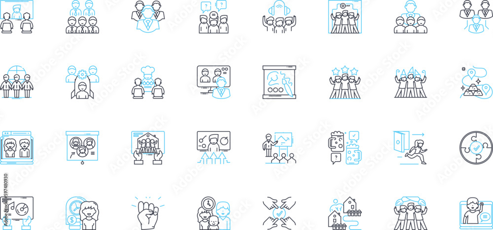 Communication and interaction linear icons set. Dialogue, Connect, Conversate, Converse, Listen, Feedback, Expression line vector and concept signs. Collaborate,Empathize,Interact outline - obrazy, fototapety, plakaty 