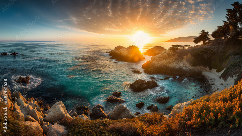 A stunning landscape that captures the beauty of the California coastline, Generative AI A stunning landscape that captures the beauty of the California coastline, Generative AI