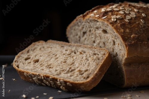 a slice of hearty whole grain bread. Generative AI.