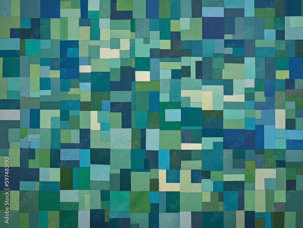 A Pattern of Overlapping Squares in Shades of Green and Blue | Generative AI