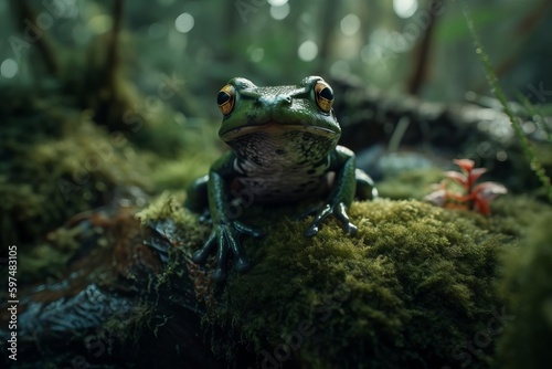Green Forest Frog Close-up: AI Generated © ArquitecAi