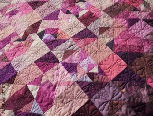 A Patchwork Quilt Pattern in Shades of Pink and Purple   Generative AI