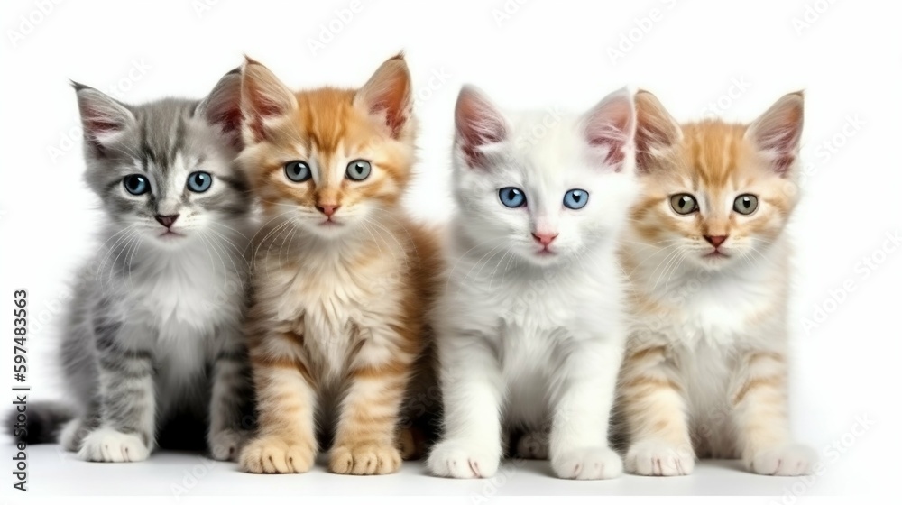 Group of Kittens Isolated on White Background. Generative ai Group of Kittens Isolated on White Background. Generative ai