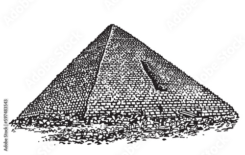 Graphical hand drawn pyramids isolated on white background, vector illustration. Egypt sightseeing	