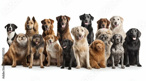 Group of Dogs Isolated on White Background. Generative ai