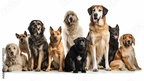 Group of Dogs Isolated on White Background. Generative ai