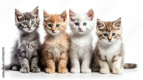 Group of Kittens Isolated on White Background. Generative ai