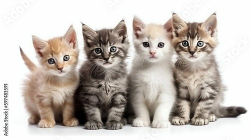 Group of Kittens Isolated on White Background. Generative ai