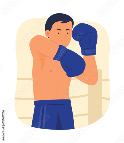 Young Sportsman with Boxing Gloves for Boxing Sport Concept Illustration