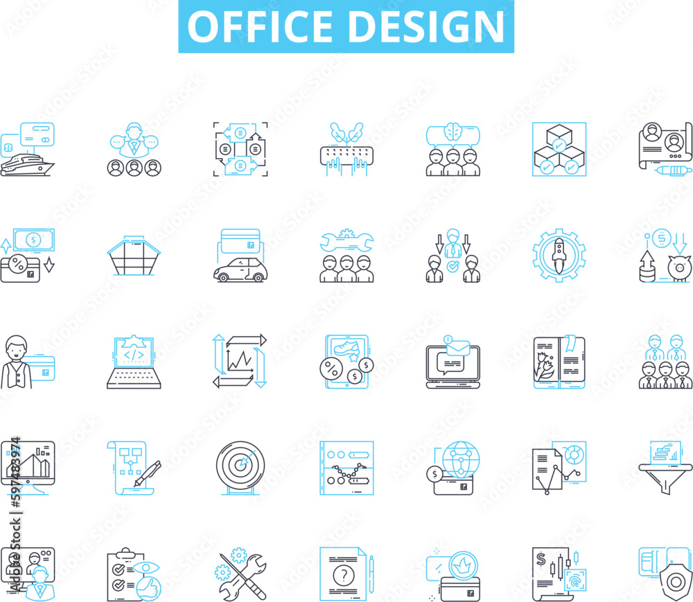 office design linear icons set. Productivity, Efficiency, Collaboration, Space, Lighting, Ergonomics, Sustainability line vector and concept signs. Flexibility,Privacy,Comfort outline illustrations office design linear icons set. Productivity, Efficiency, Collaboration, Space, Lighting, Ergonomics, Sustainability line vector and concept signs. Flexibility,Privacy,Comfort outline illustrations
