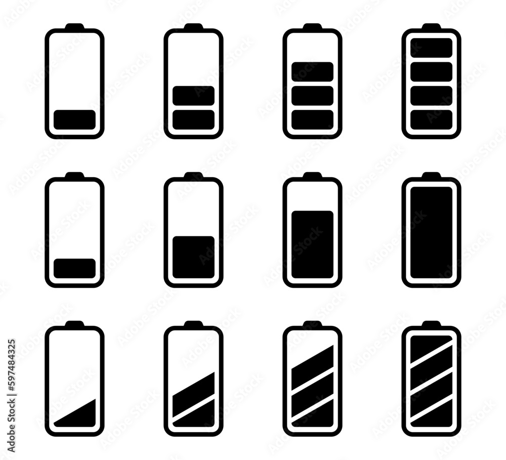Vetor de Battery status icon. Phone battery icon set. Mobile battery