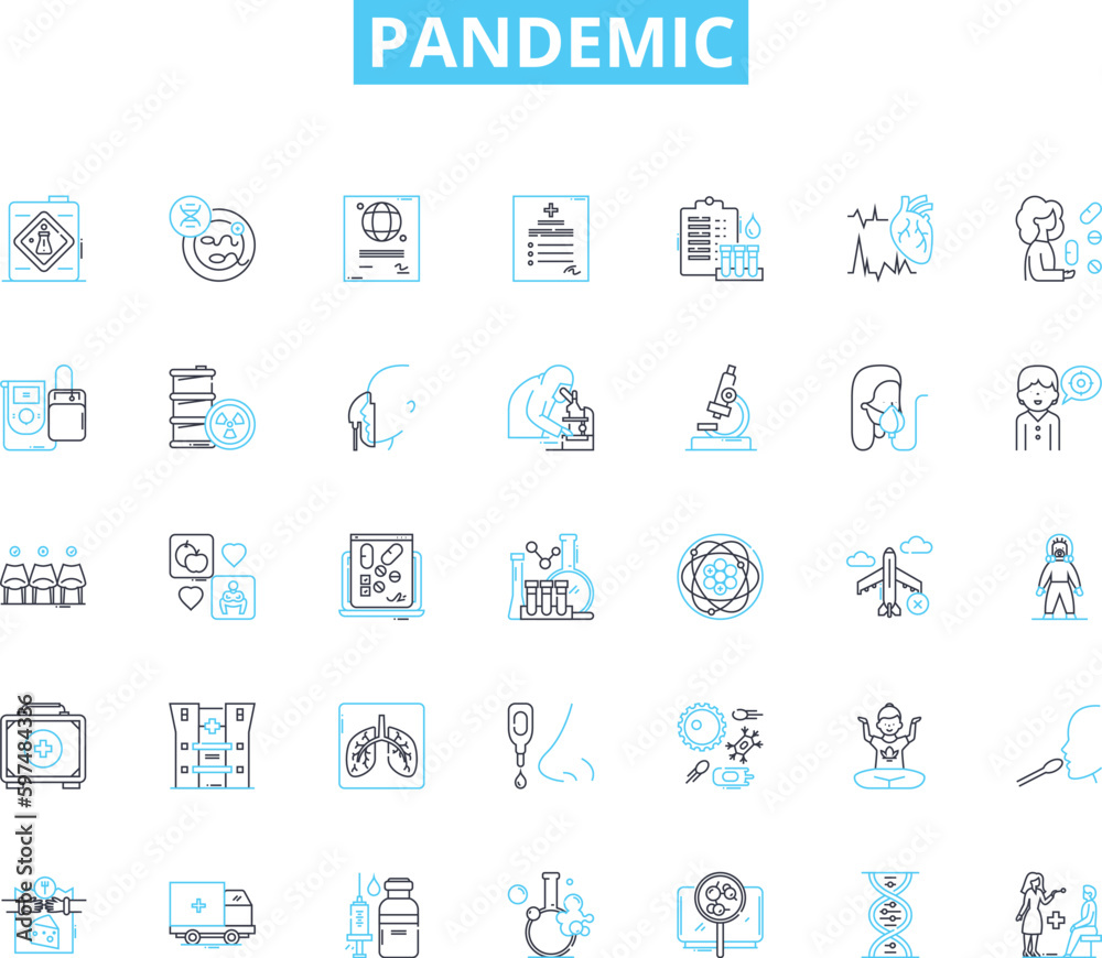 Pandemic linear icons set. Virus, Quarantine, Lockdown, Social distancing, Contagion, Outbreak, PPE line vector and concept signs. Epidemiology,Asymptomatic,Contact tracing outline illustrations Pandemic linear icons set. Virus, Quarantine, Lockdown, Social distancing, Contagion, Outbreak, PPE line vector and concept signs. Epidemiology,Asymptomatic,Contact tracing outline illustrations