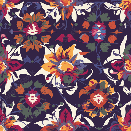 Seamless Colorful Ceramic Pattern. Seamless pattern of botanical abstract shapes in colorful style. Add color to your digital project with our pattern!