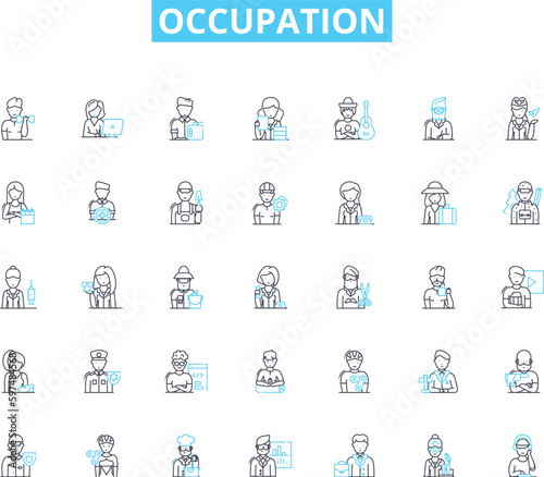 Occupation linear icons set. Doctor, Teacher, Engineer, Accountant, Lawyer, Writer, Chef line vector and concept signs. Gardener,Artist,Musician outline illustrations