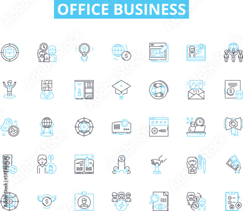 Office business linear icons set. Productivity  Collaboration  Communication  Efficiency  Organization  Workflow  Teamwork line vector and concept signs. Deadline Innovation Technology outline