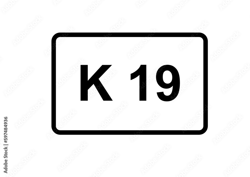 Illustration eines Kreisstraßenschildes der K 19 in Deutschland Illustration eines Kreisstraßenschildes der K 19 in Deutschland
