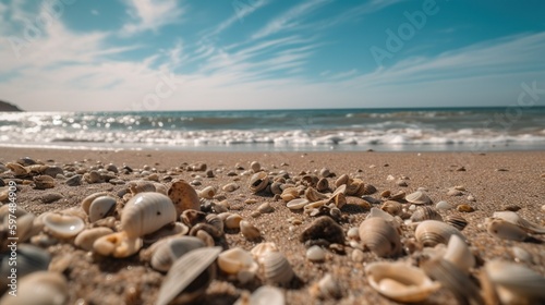 sunny beach with seashells